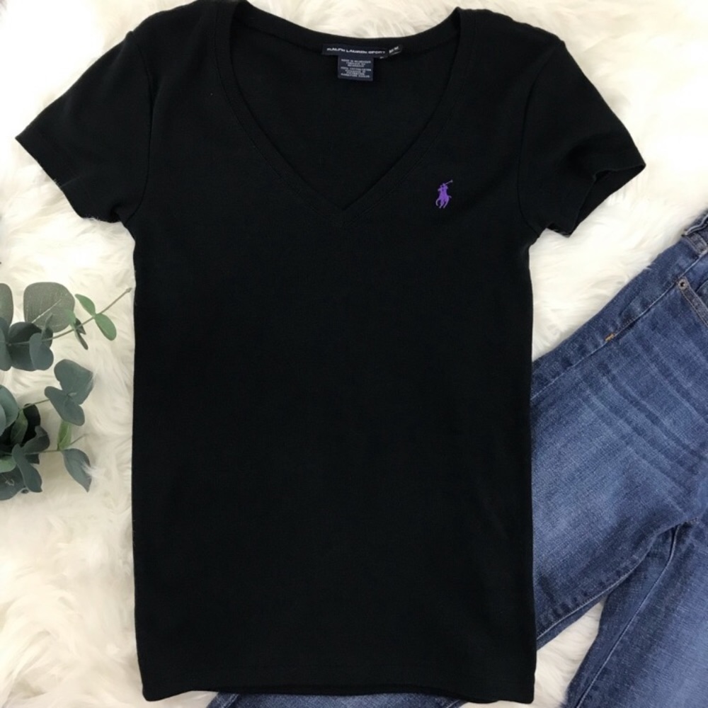 Ralph Lauren Sport Black V Neck Cotton T-Shirt